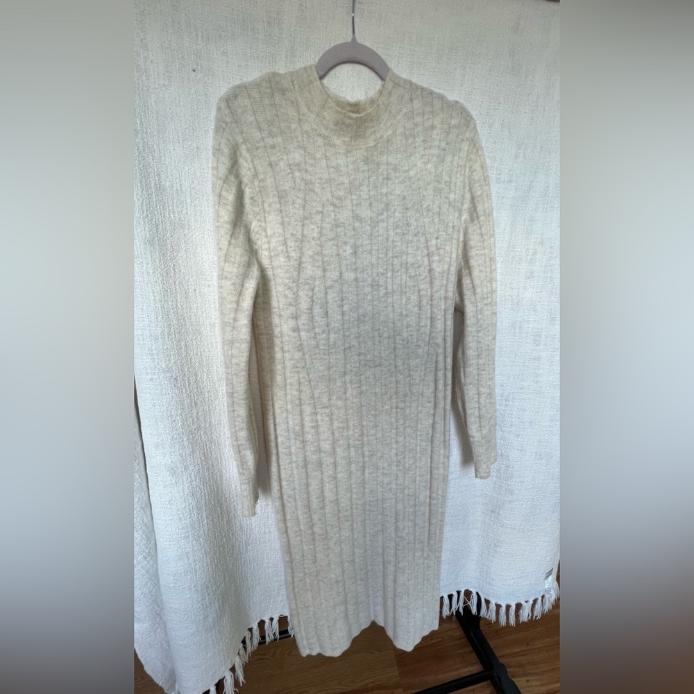 A new day knit woven cream wool dress